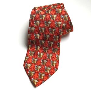 Ermenegildo Zegna 100% Silk Necktie Novelty Print Vase Rust Orange Italy